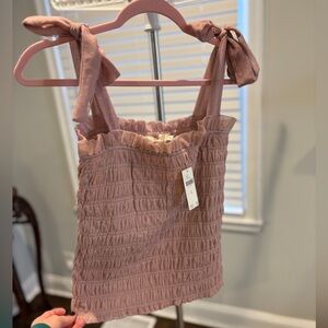 NWT Anthropologie Pink Smocked Cami with Bow Straps